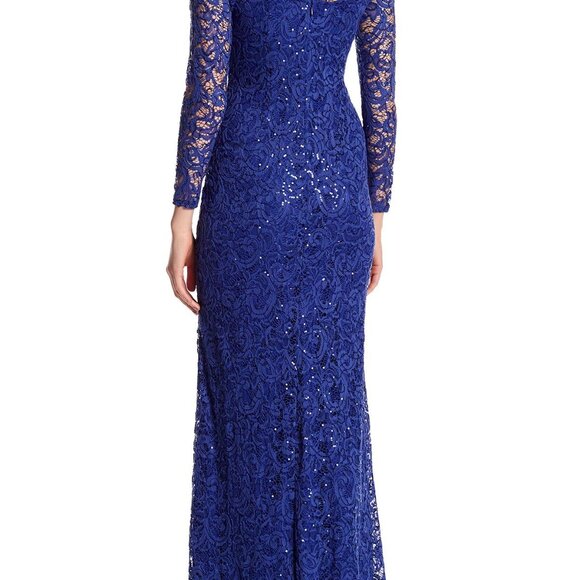 MARINA cobalt blue sequin floor-length lace gown - Picture 4 of 7